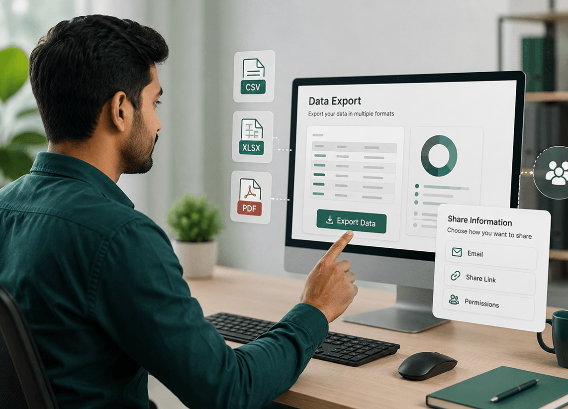 Care manager exporting data in CSV, XLSX, and PDF formats