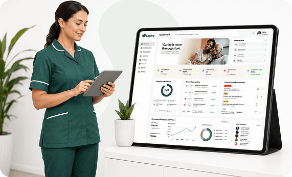 Caregiver reviewing PIR on desktop screen