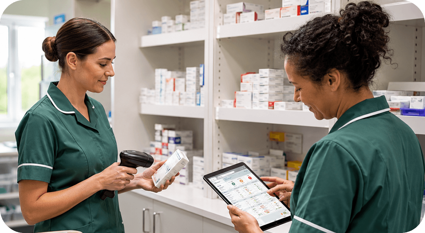 Caregiver scanning medication barcode