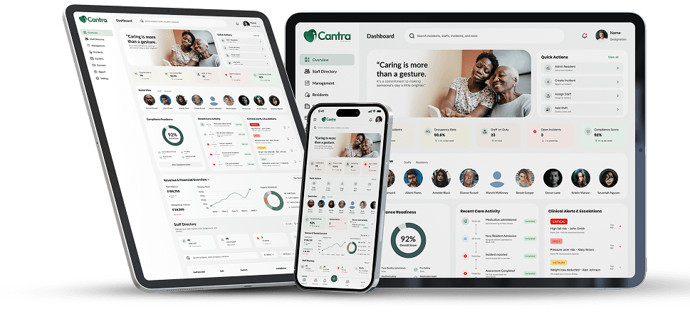 Cantra Dashboard Screen Previews
