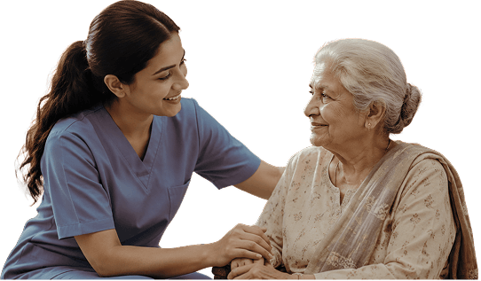 Caregiver smiling with senior resident