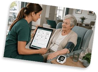 Caregiver assisting senior resident