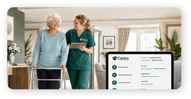 Caregiver walking with resident