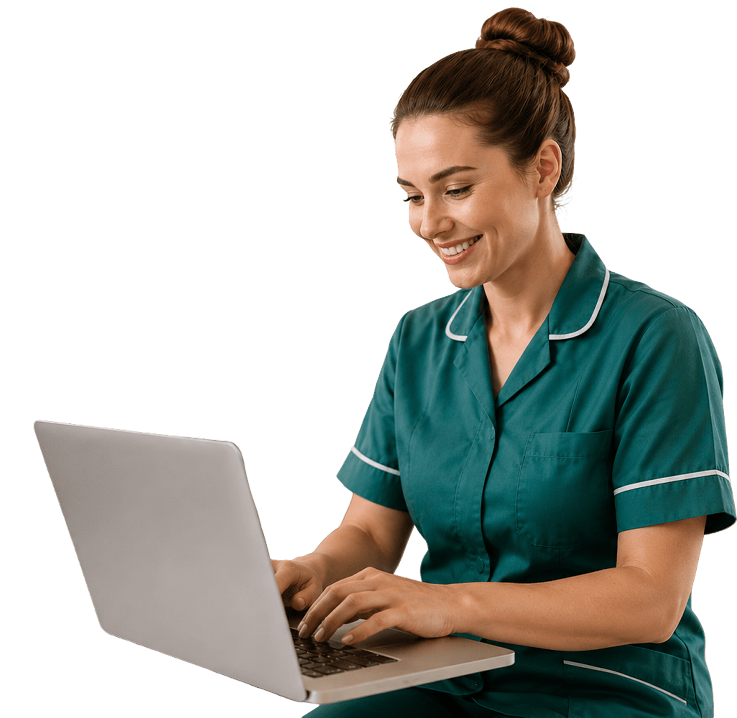 Caregiver delivering person-centred care with laptop